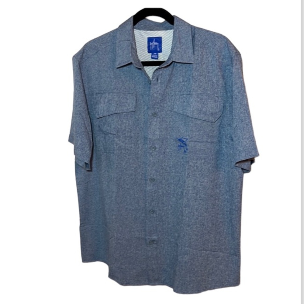 Guy Harvey Mens Med Short Sleeve Heather Button Shirt Performance Fishing NWOT